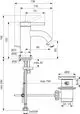 Einzelne Armatur von Ideal Standard mit integriertem Ablaufsystem, dargestellt in technischer Zeichnung mit Maßangaben und Installationsdetails.